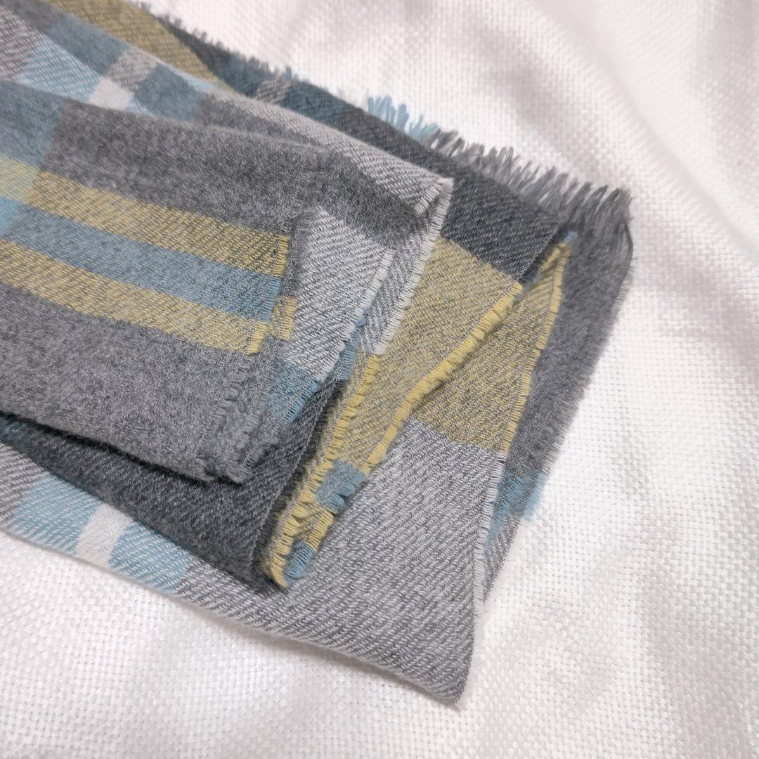 レリアンJOHNSTONSジョンストンズ100%カシミヤ小判チェックストール青黄