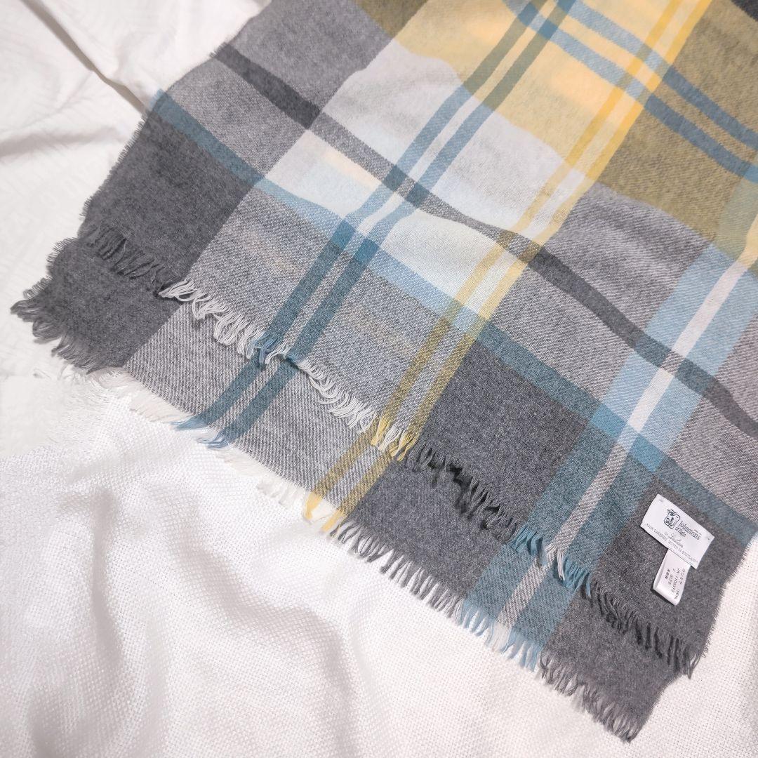 レリアンJOHNSTONSジョンストンズ100%カシミヤ小判チェックストール青黄