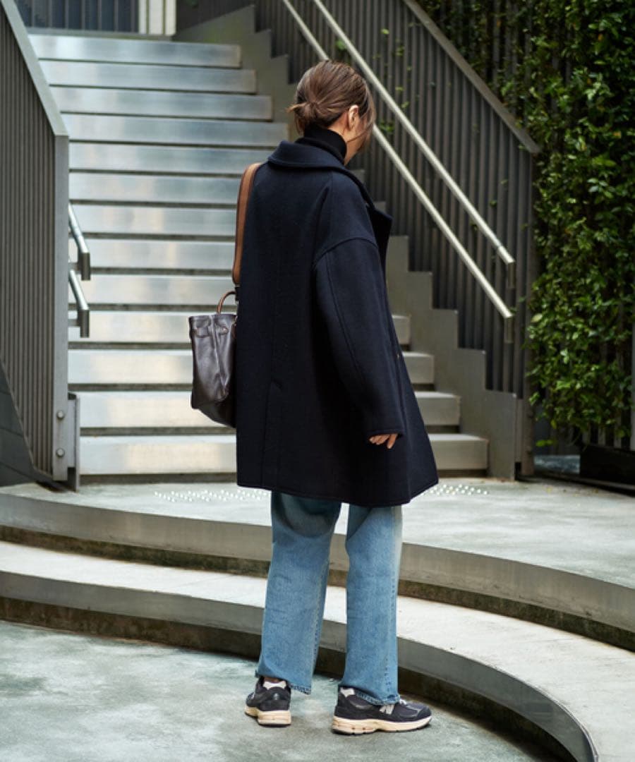 FRAMeWORK Super100 ダブルクロス Pコート 38 ネイビー