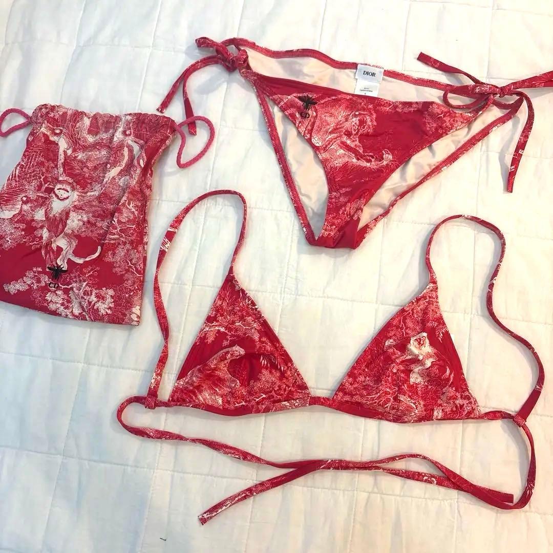 Dior セパレート水着・ビキニ Sサイズ 赤　トワルドジュイ柄　上下セット