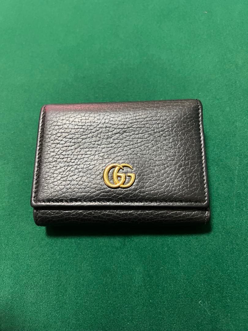 GUCCI　GG ブラックレザー　 三つ折り財布