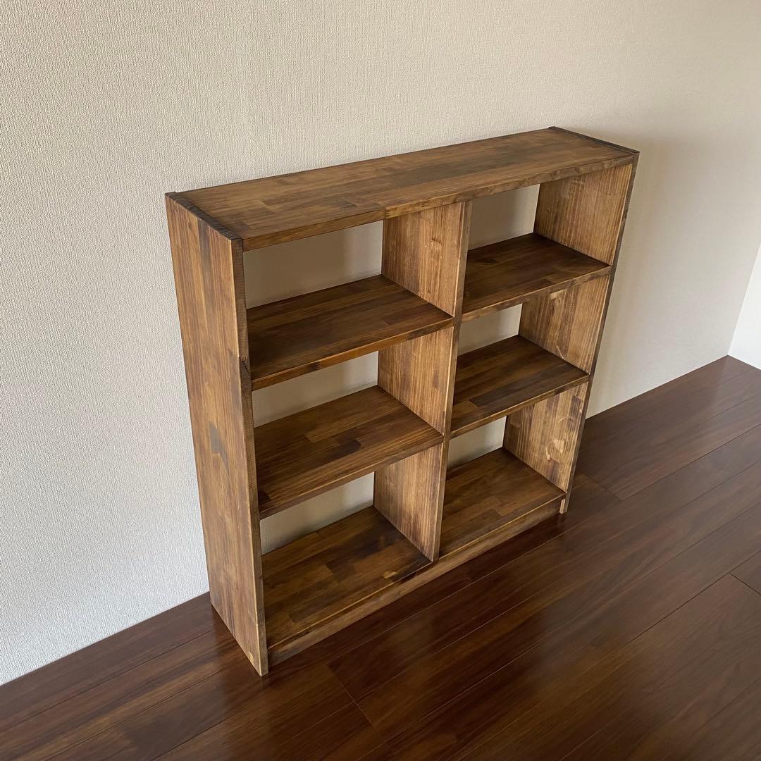 木製 3段ワイドシェルフ(黒壇色)