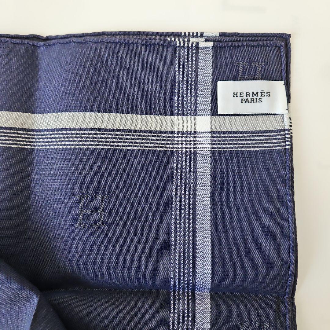 HERMÈS PARIS ネイビー ストライプ ハンカチ