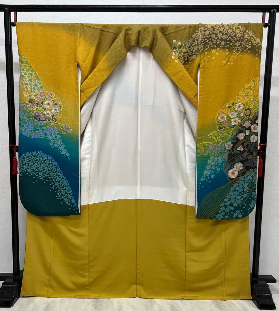 振り袖　フルセット　別誂長襦袢　辻ヶ花　金彩加工　成人式　暈し　辛子色　763