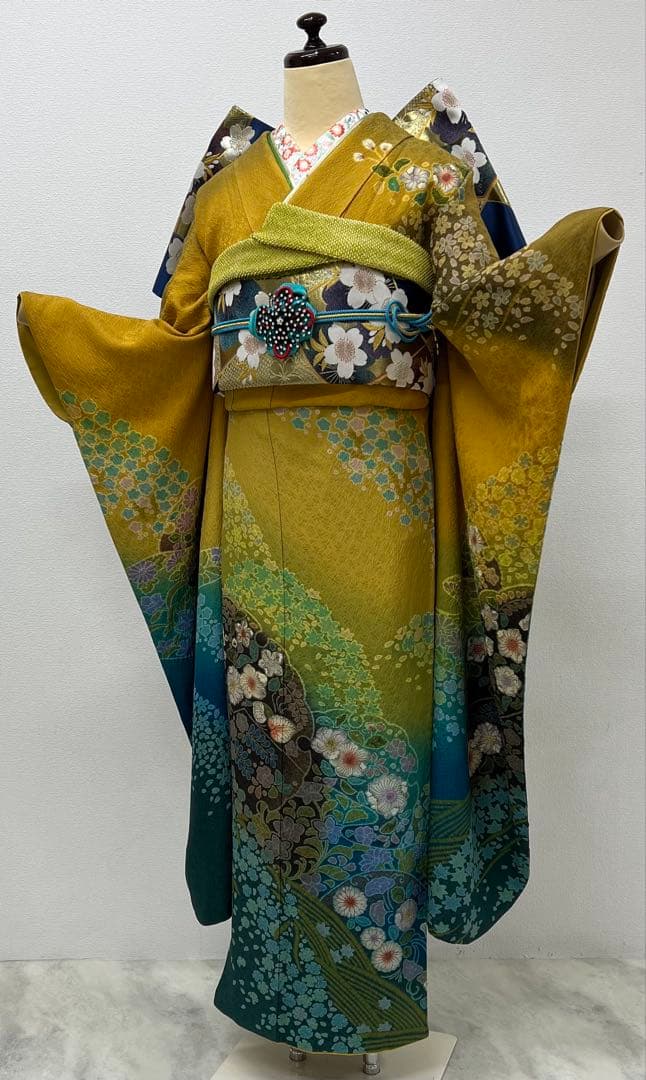 振り袖　フルセット　別誂長襦袢　辻ヶ花　金彩加工　成人式　暈し　辛子色　763