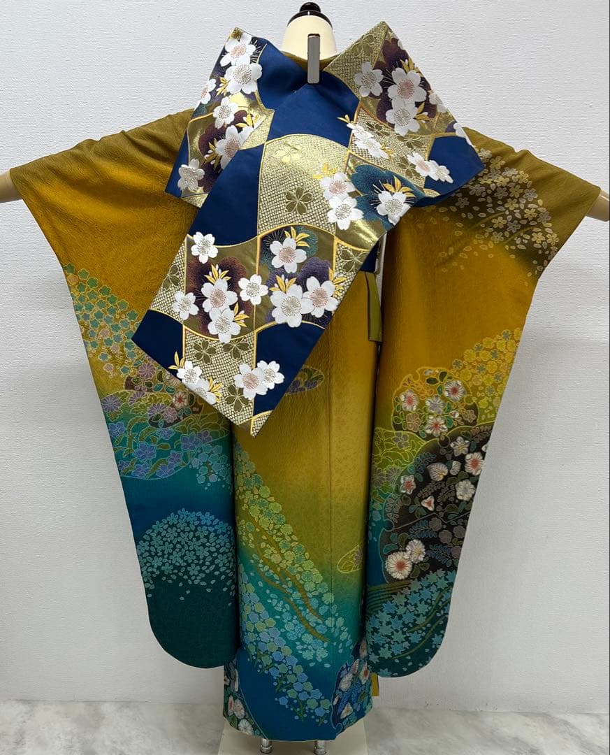 振り袖　フルセット　別誂長襦袢　辻ヶ花　金彩加工　成人式　暈し　辛子色　763