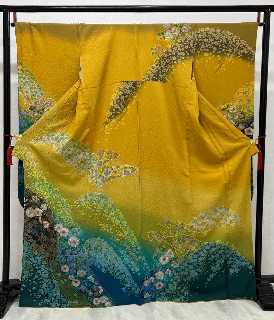 振り袖　フルセット　別誂長襦袢　辻ヶ花　金彩加工　成人式　暈し　辛子色　763