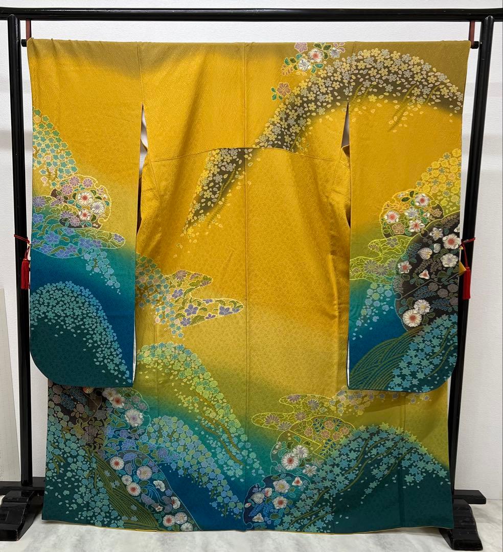 振り袖　フルセット　別誂長襦袢　辻ヶ花　金彩加工　成人式　暈し　辛子色　763