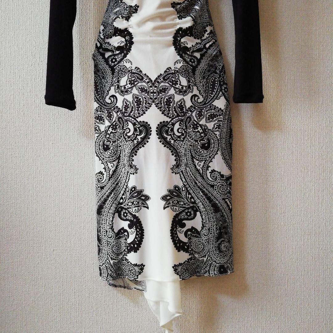 【社交ダンス】Chacottチャコット　白黒ペイズリー柄ワンピース　サイズS