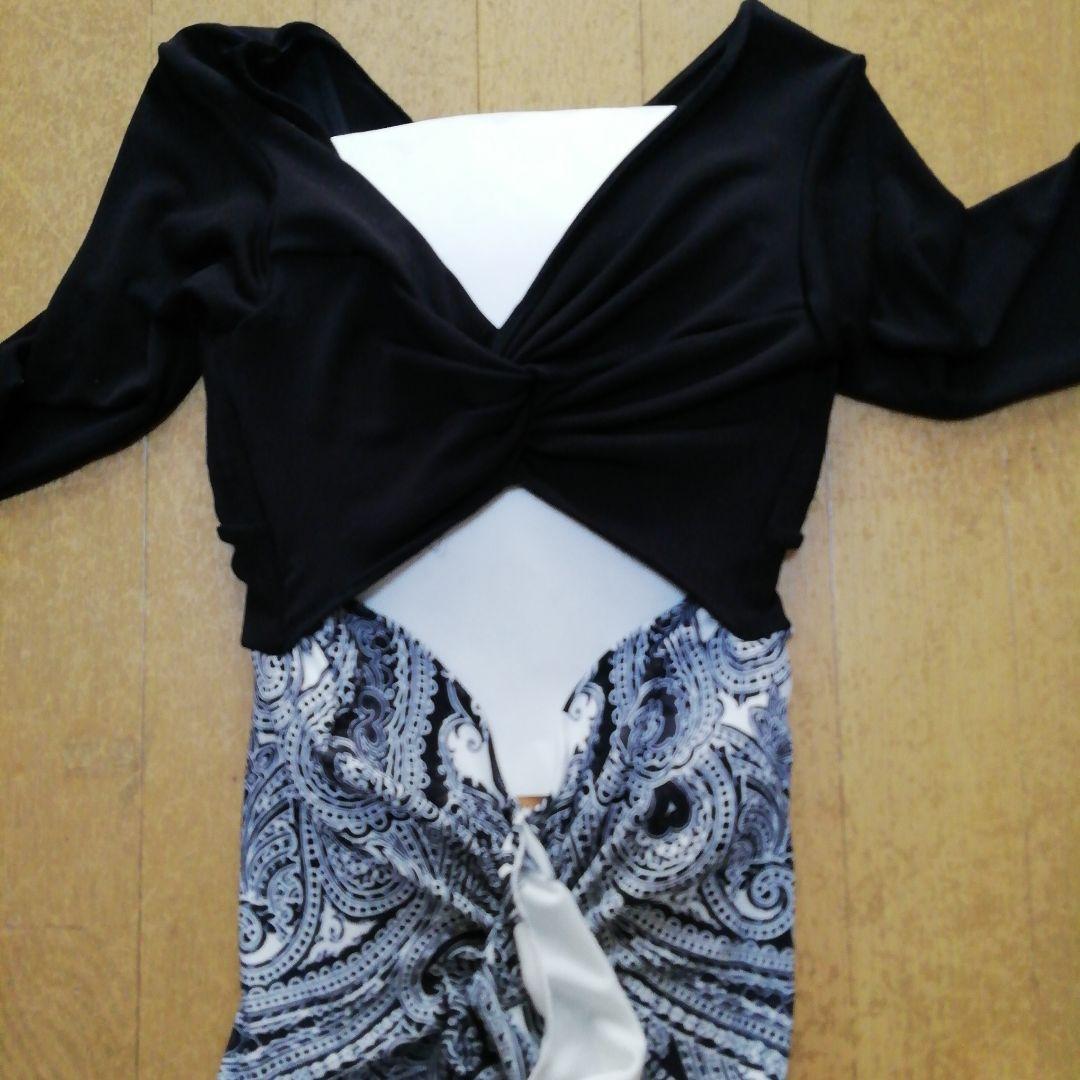 【社交ダンス】Chacottチャコット　白黒ペイズリー柄ワンピース　サイズS