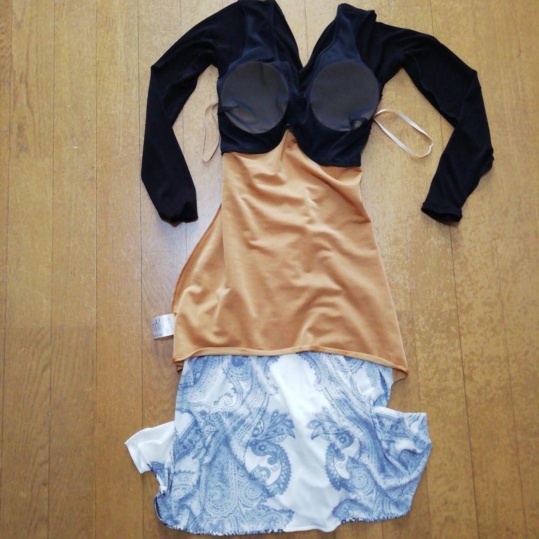 【社交ダンス】Chacottチャコット　白黒ペイズリー柄ワンピース　サイズS