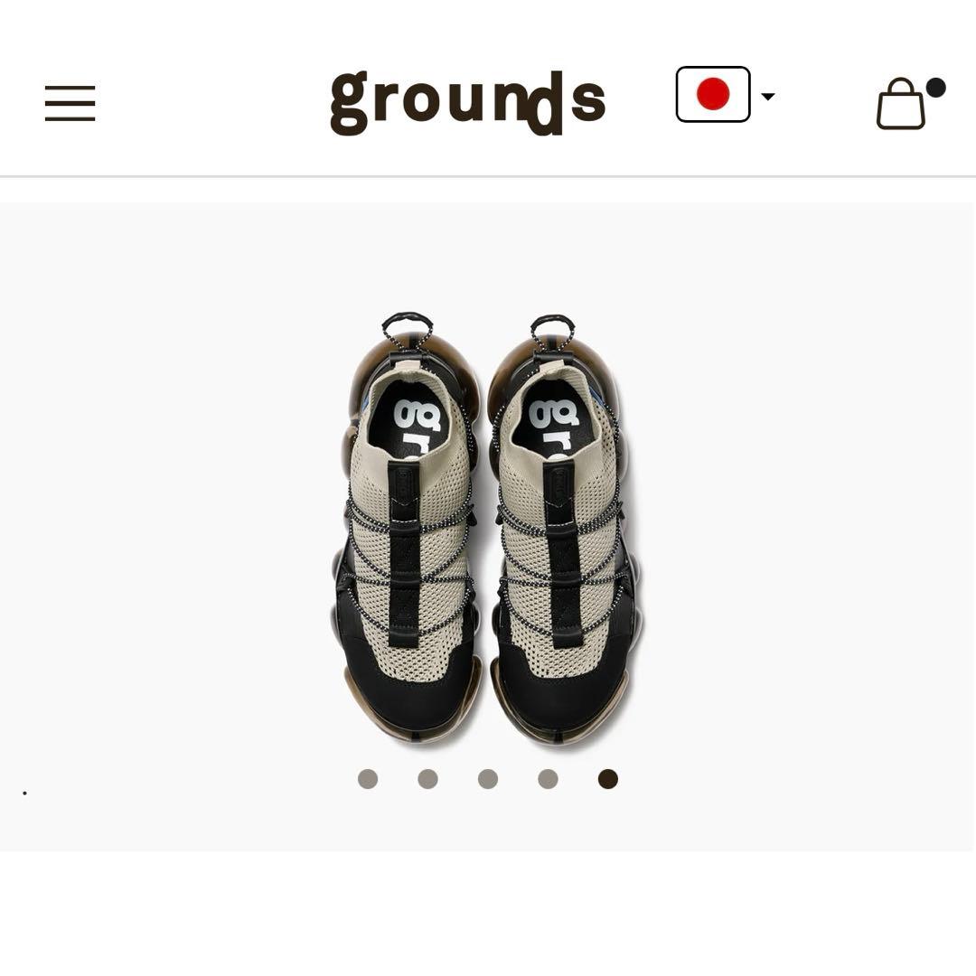 grounds JEWELRY STONE クリームブラックスニーカー