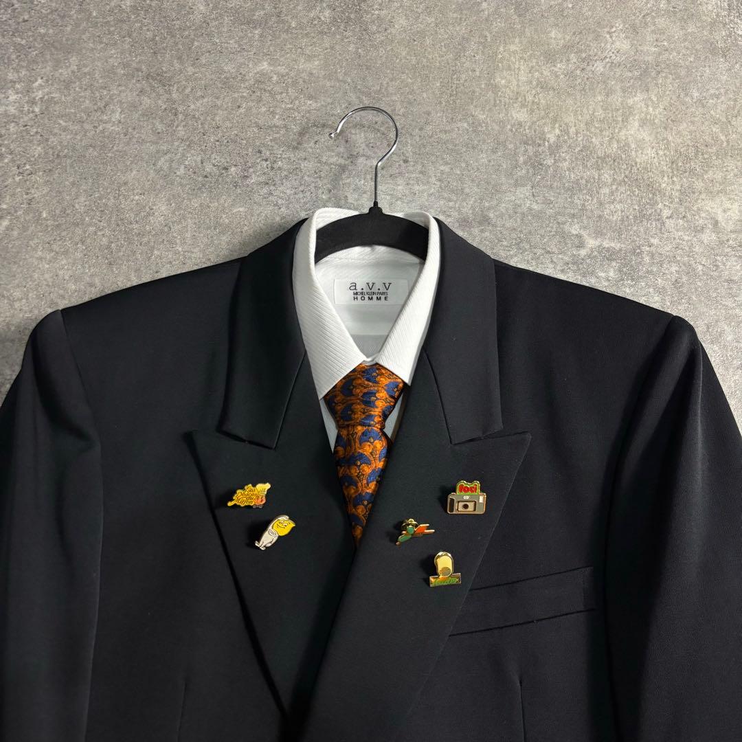 【vintage】ダブルスーツ ブラック 極上ウール GIVENCHYネクタイ