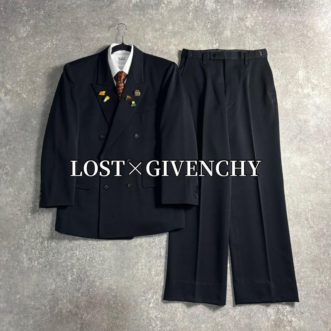 【vintage】ダブルスーツ ブラック 極上ウール GIVENCHYネクタイ