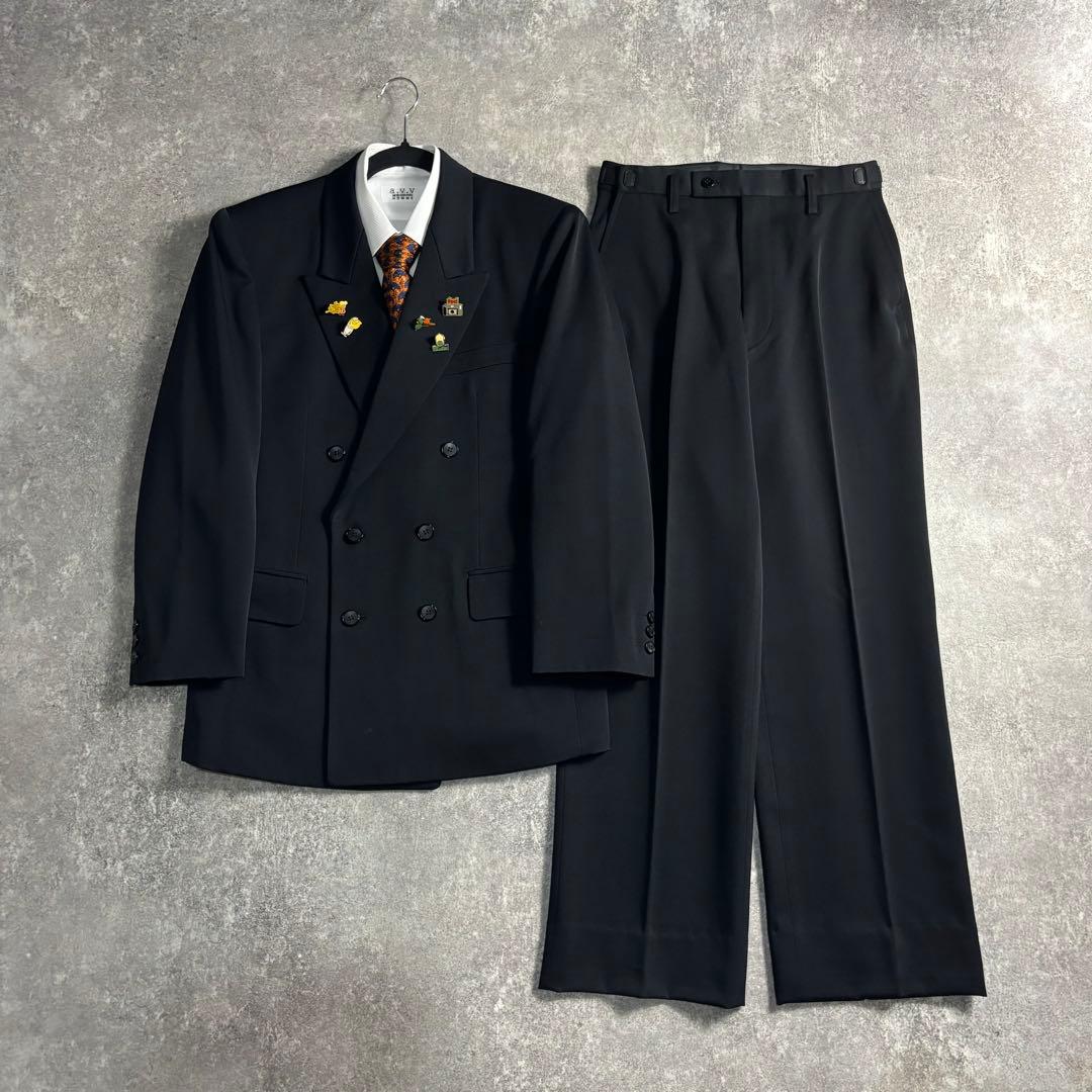 【vintage】ダブルスーツ ブラック 極上ウール GIVENCHYネクタイ