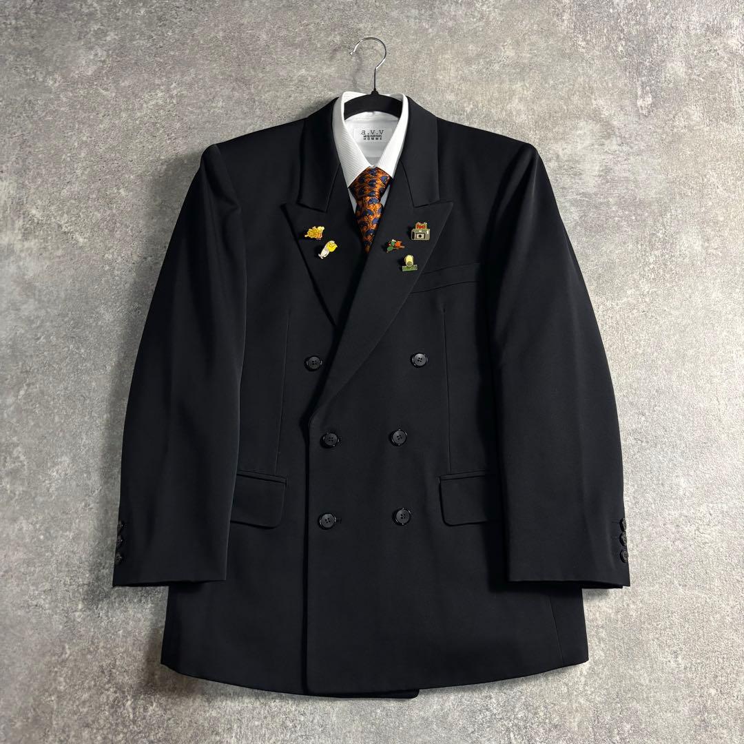 【vintage】ダブルスーツ ブラック 極上ウール GIVENCHYネクタイ