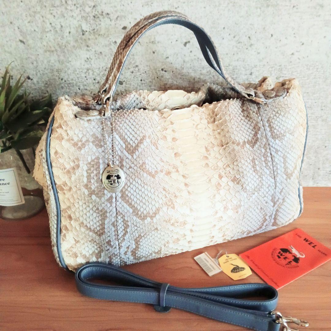 極美品 WELマーク 2way パイソン 本革 レザー トート ハンドバッグ 鞄