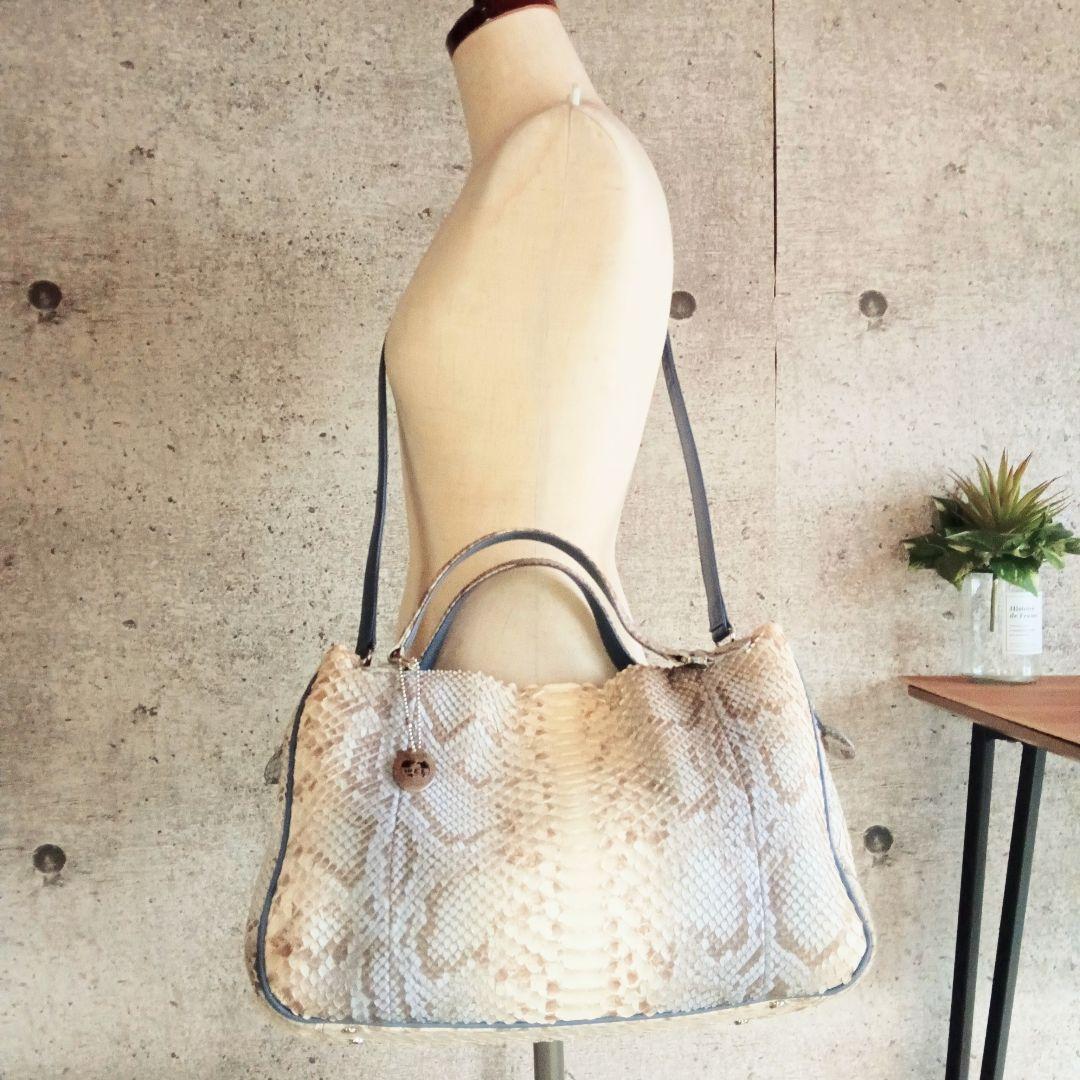 極美品 WELマーク 2way パイソン 本革 レザー トート ハンドバッグ 鞄