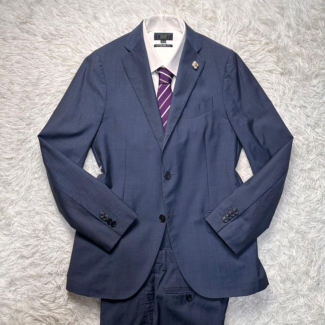 美品 ラルディーニ ブートニエール セットアップ ネイビー ウール100% 46