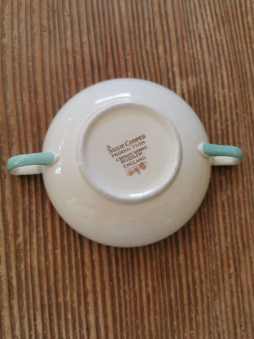 アンティーク スージークーパー スープカップ２客 ウェディングリング ピンク＆緑