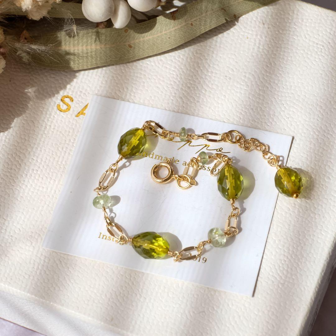 R✴︎H ♦︎14kgfグリーンアンバー・ミントガーネットブレスレット