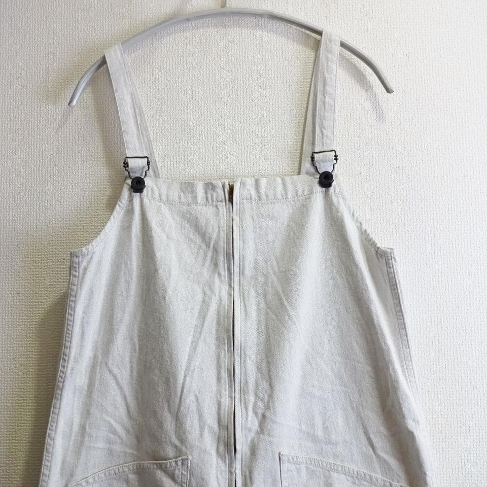 ジョンブル　デニムチューブサロペット　M　オーバーオール　ワイド　オフホワイト