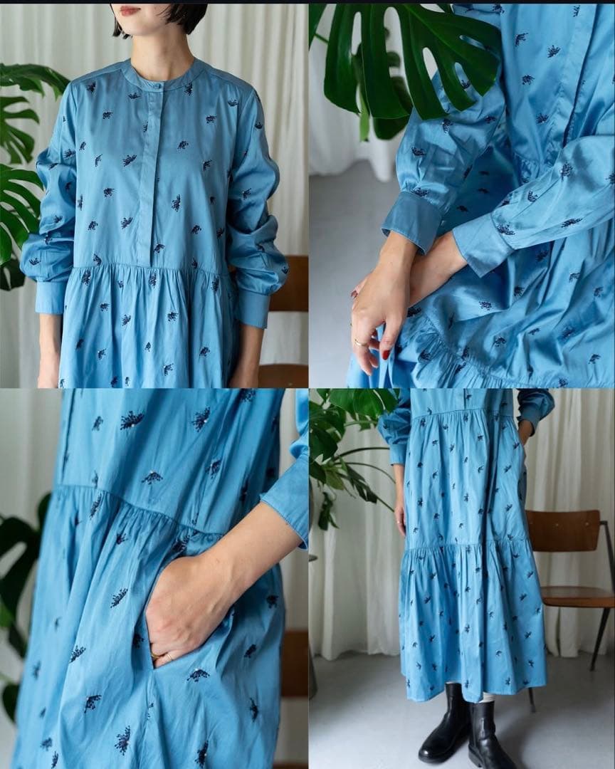 ヌキテパ　2024aw 刺繍入りロングドレス 青