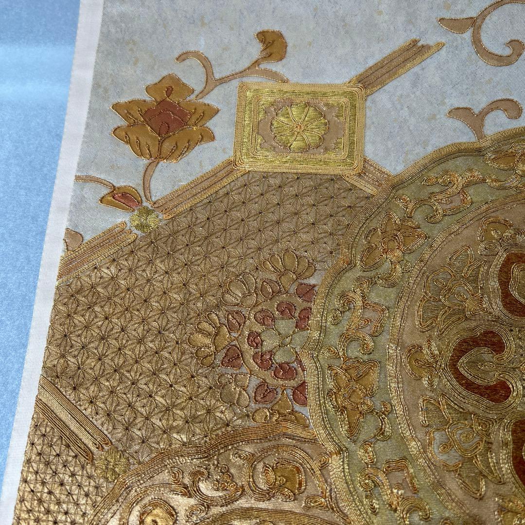 金色系 刺繍入り 太鼓柄袋帯0105