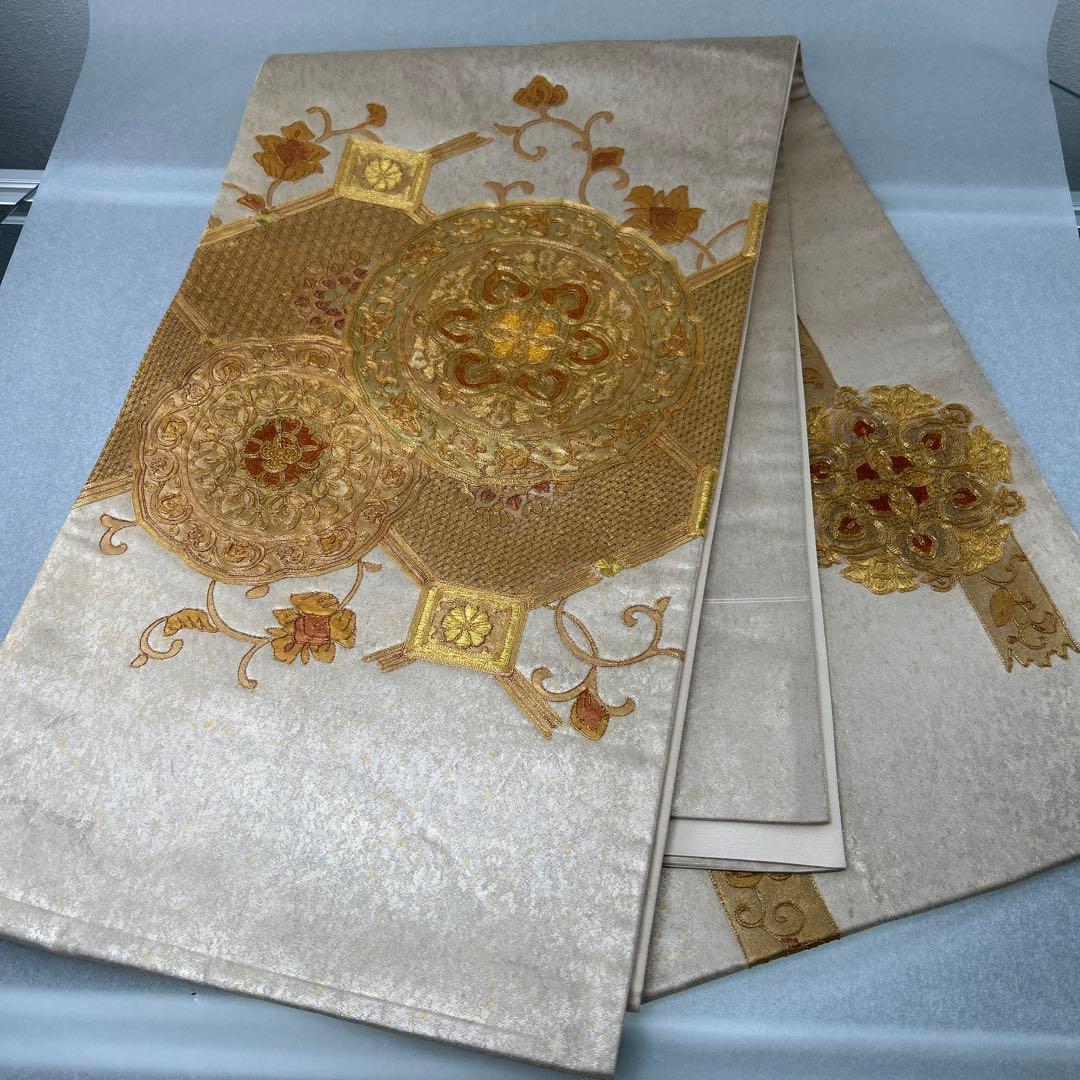 金色系 刺繍入り 太鼓柄袋帯0105