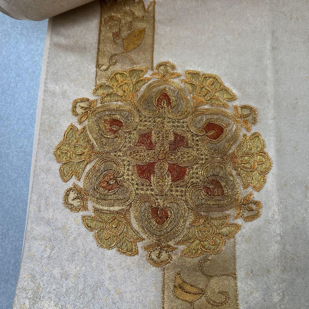 金色系 刺繍入り 太鼓柄袋帯0105