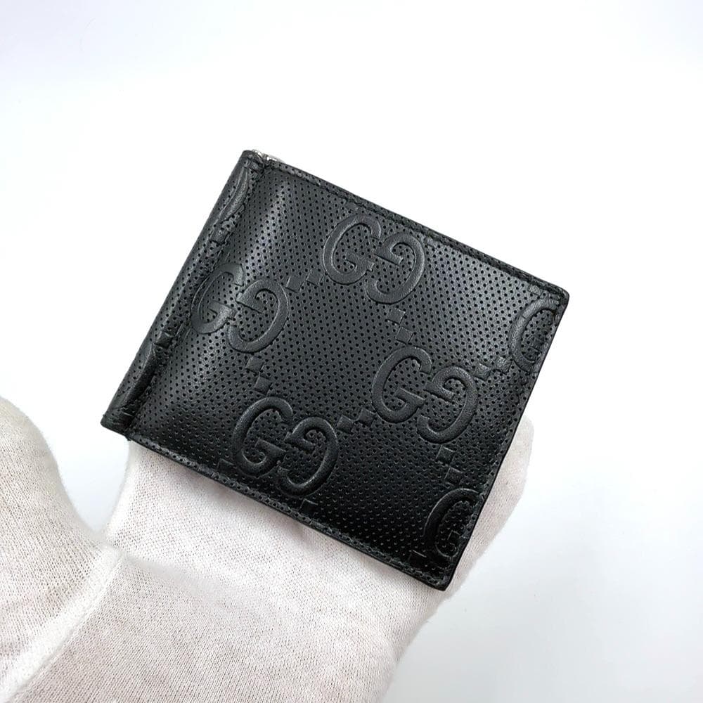 ◇グッチ◇レザー/GGエンボス/二つ折り/マネークリップ/676656