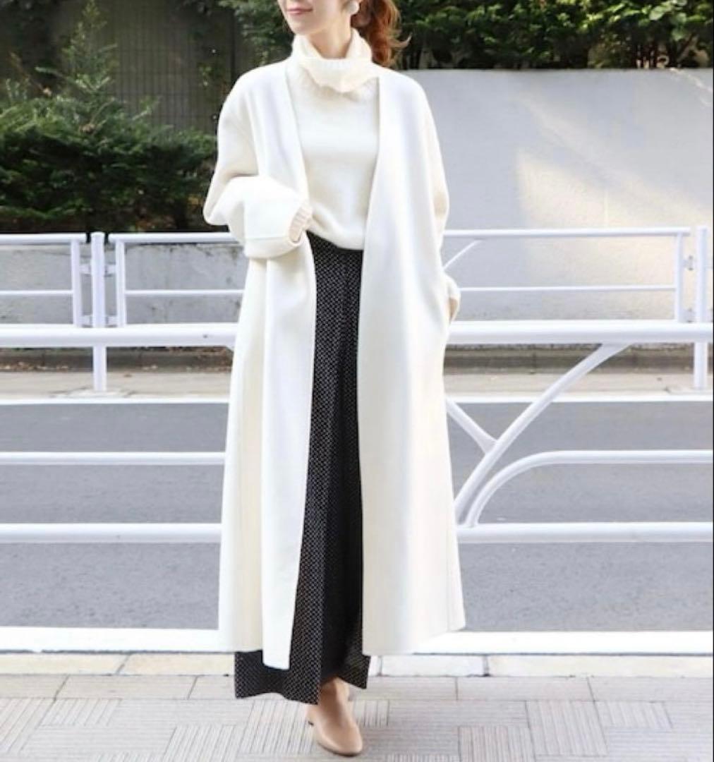 hatsu　ノーカラーコート　ロングコート　ダブルフェイス　リバー