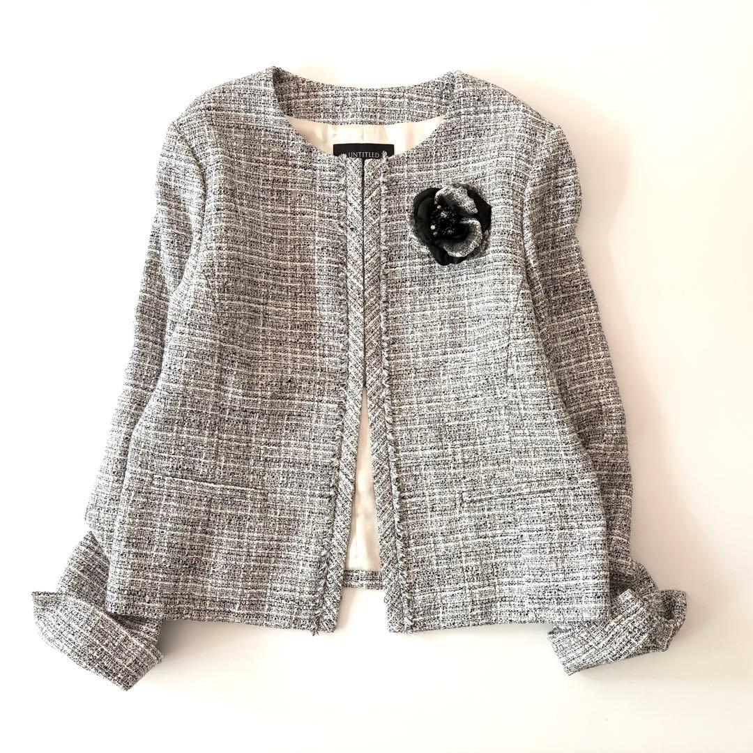 極美品★大きいサイズ★近年モデル★アンタイトル★ノーカラーツイードジャケット★4