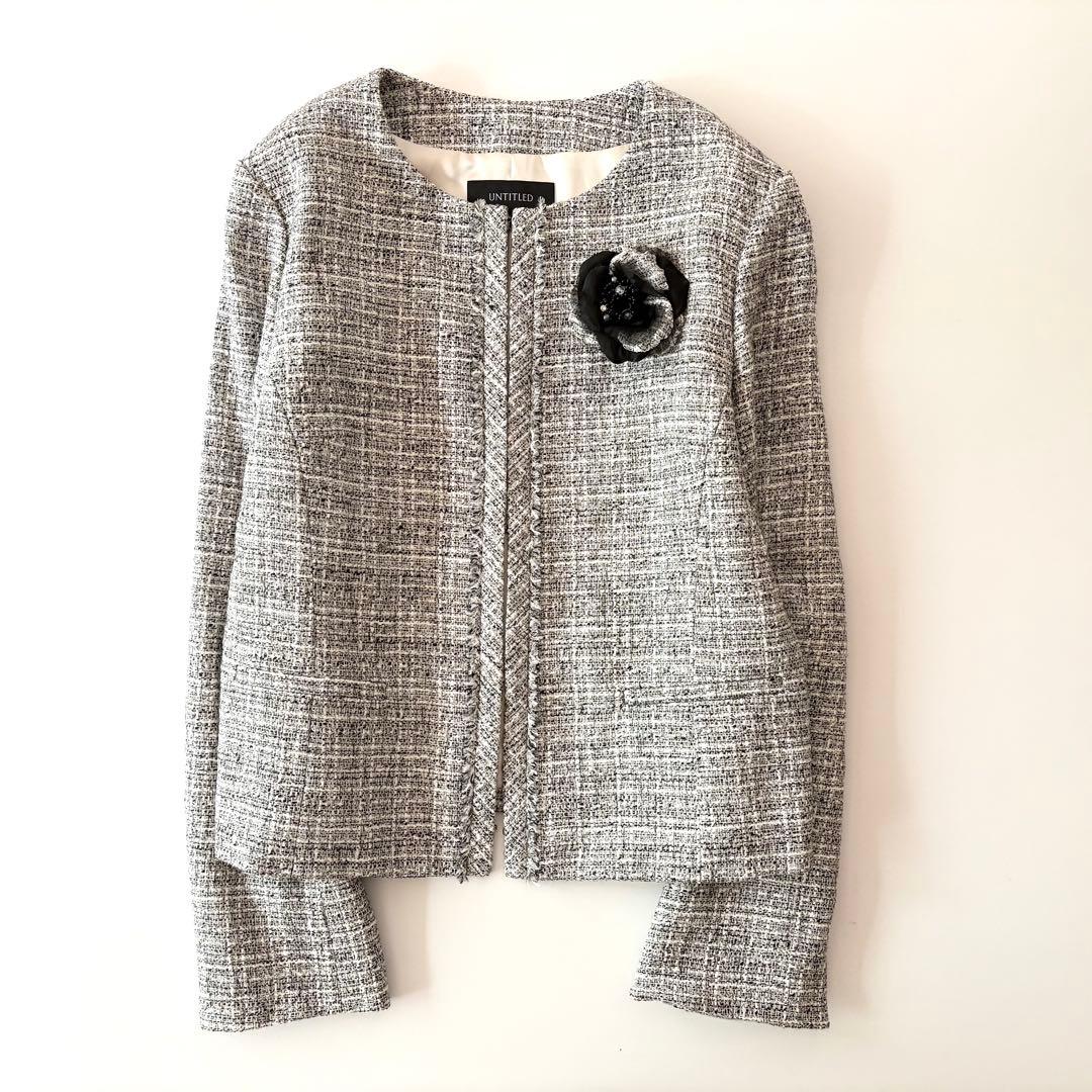 極美品★大きいサイズ★近年モデル★アンタイトル★ノーカラーツイードジャケット★4