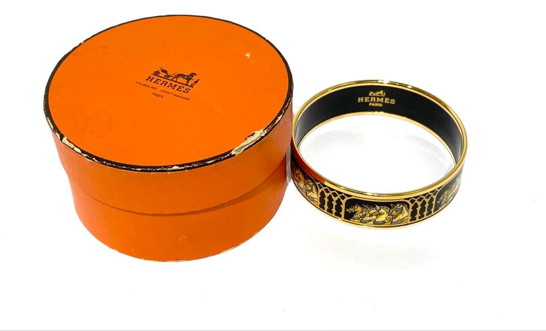 △HERMES エマイユ GM バングル 七宝焼き ゴールドカラー 馬柄