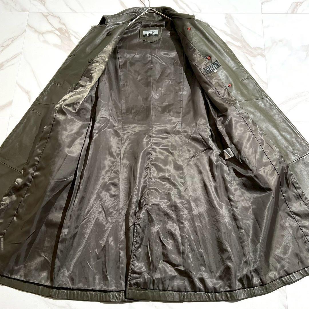 【超希少】BELLUCCI ラムレザー トレンチコート Lサイズ カーキ ベルト