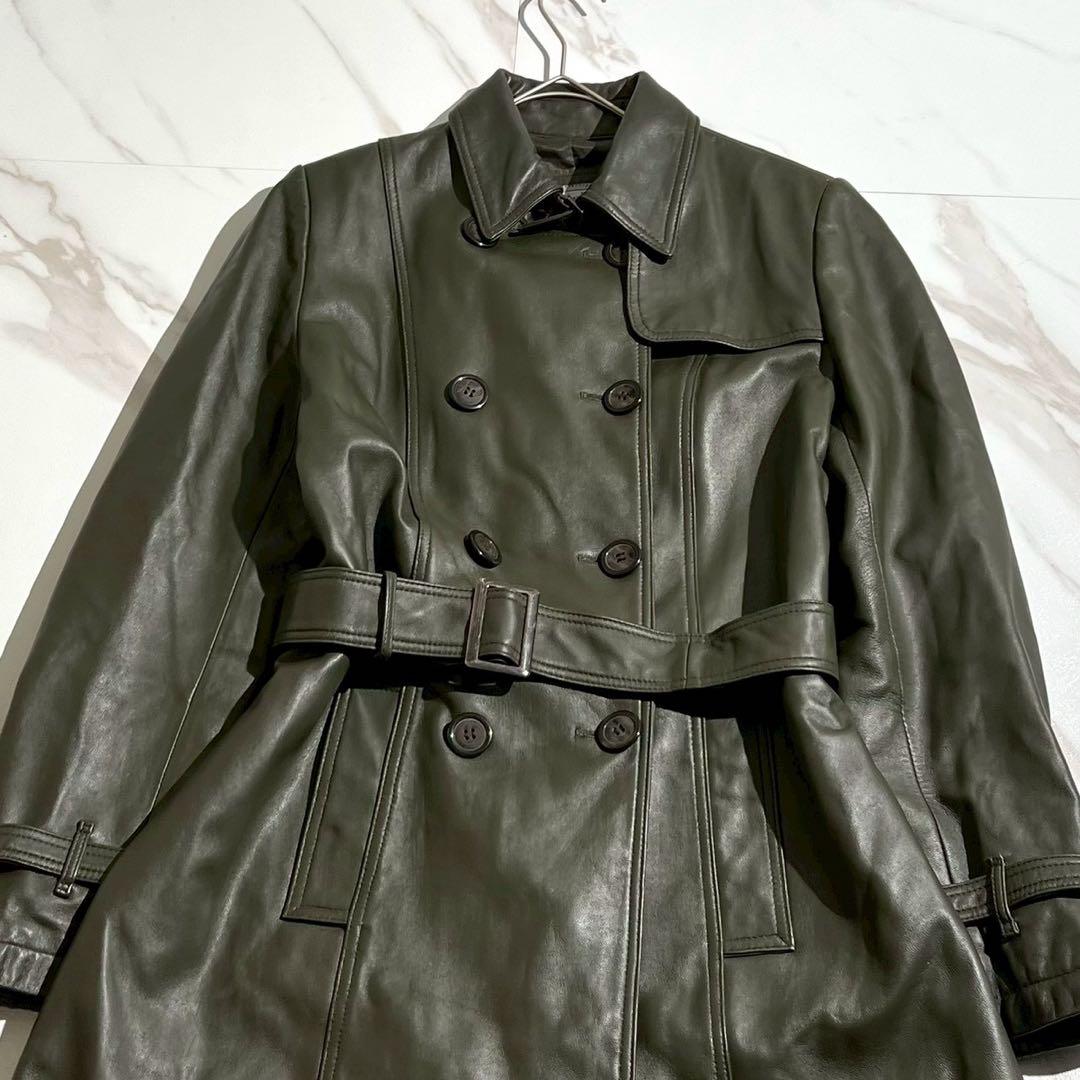 【超希少】BELLUCCI ラムレザー トレンチコート Lサイズ カーキ ベルト