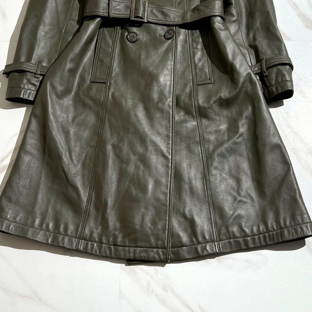【超希少】BELLUCCI ラムレザー トレンチコート Lサイズ カーキ ベルト