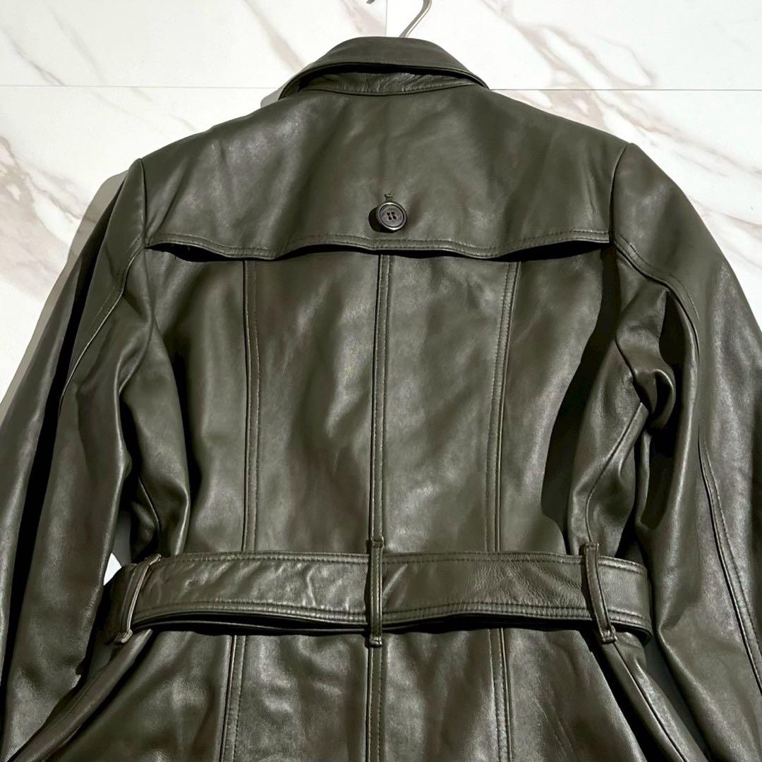 【超希少】BELLUCCI ラムレザー トレンチコート Lサイズ カーキ ベルト