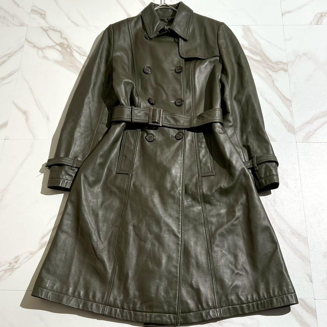 【超希少】BELLUCCI ラムレザー トレンチコート Lサイズ カーキ ベルト