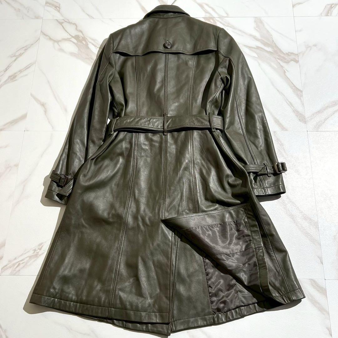【超希少】BELLUCCI ラムレザー トレンチコート Lサイズ カーキ ベルト
