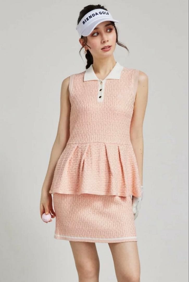 RIENDA GOLF シャイニーツイードペプラムニットセットアップ M