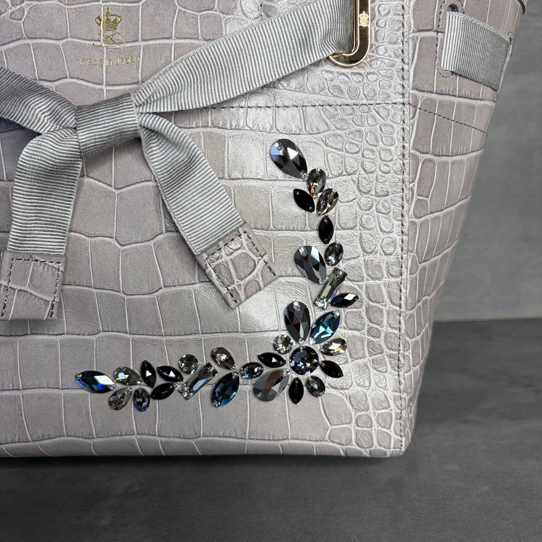 【未使用級】エーディーエムジェー スワロフスキー クロコ型押し トートバッグ