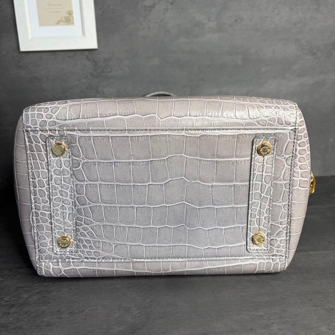 【未使用級】エーディーエムジェー スワロフスキー クロコ型押し トートバッグ