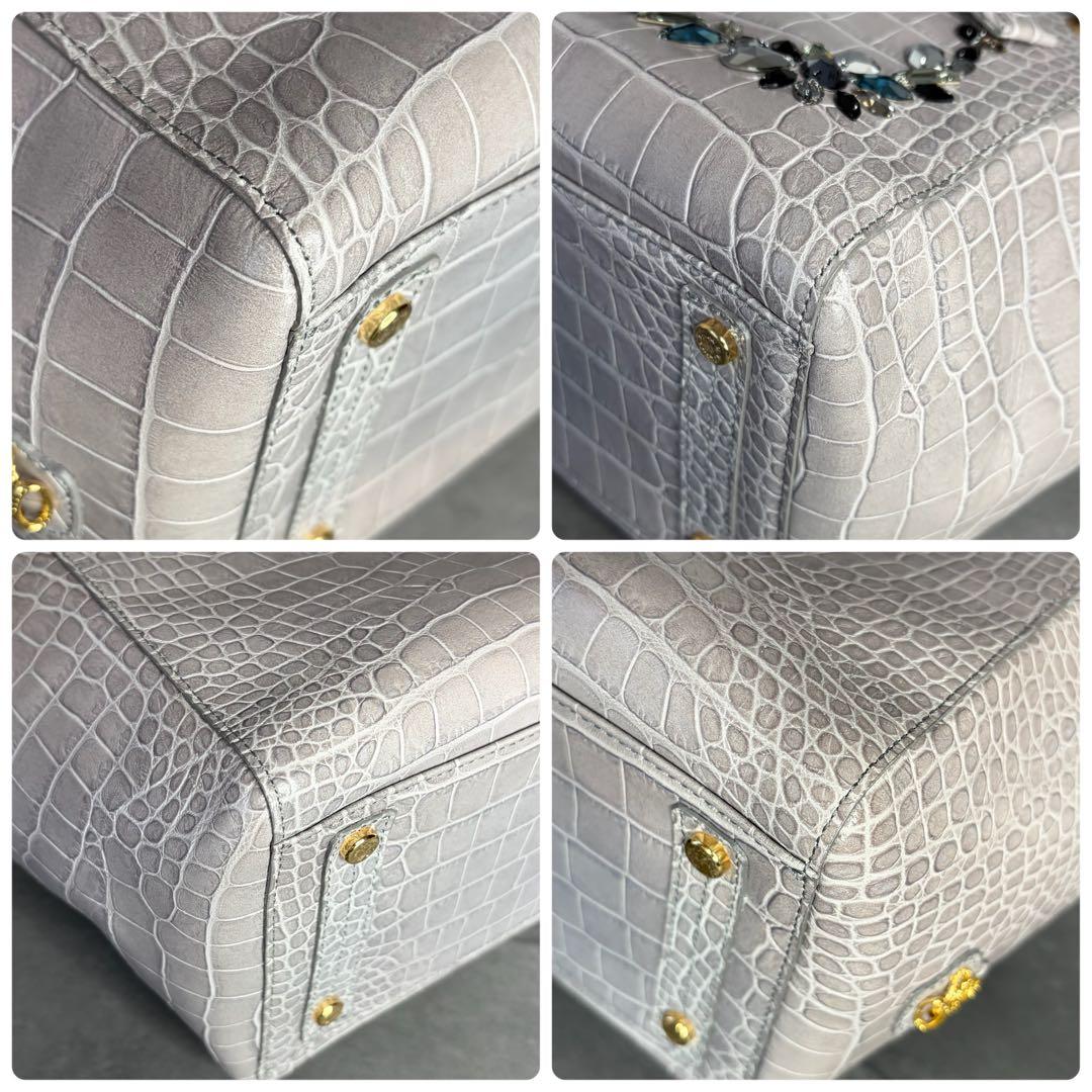 【未使用級】エーディーエムジェー スワロフスキー クロコ型押し トートバッグ