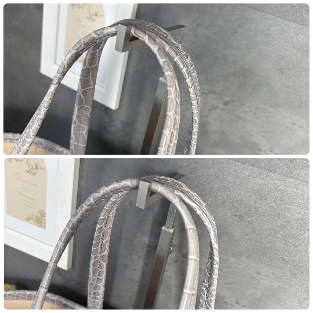 【未使用級】エーディーエムジェー スワロフスキー クロコ型押し トートバッグ