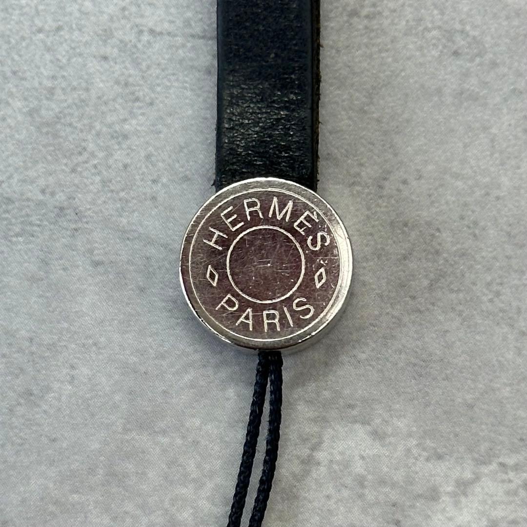 HERMES セリエ 携帯 スマホ レザー ストラップ チャーム シルバー金具