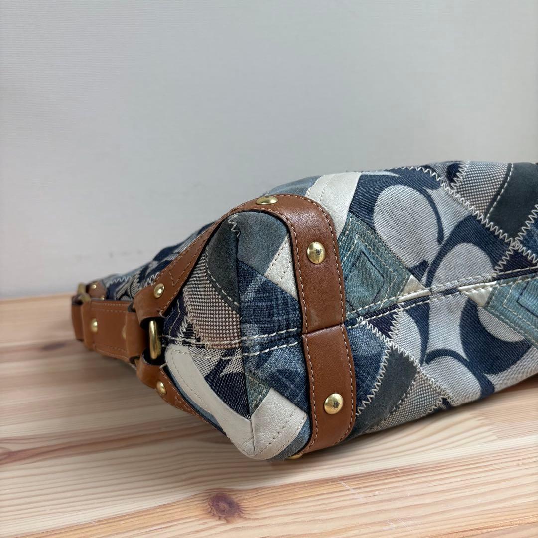 バッグ Coach Denim Patchwork Shoulder Bag