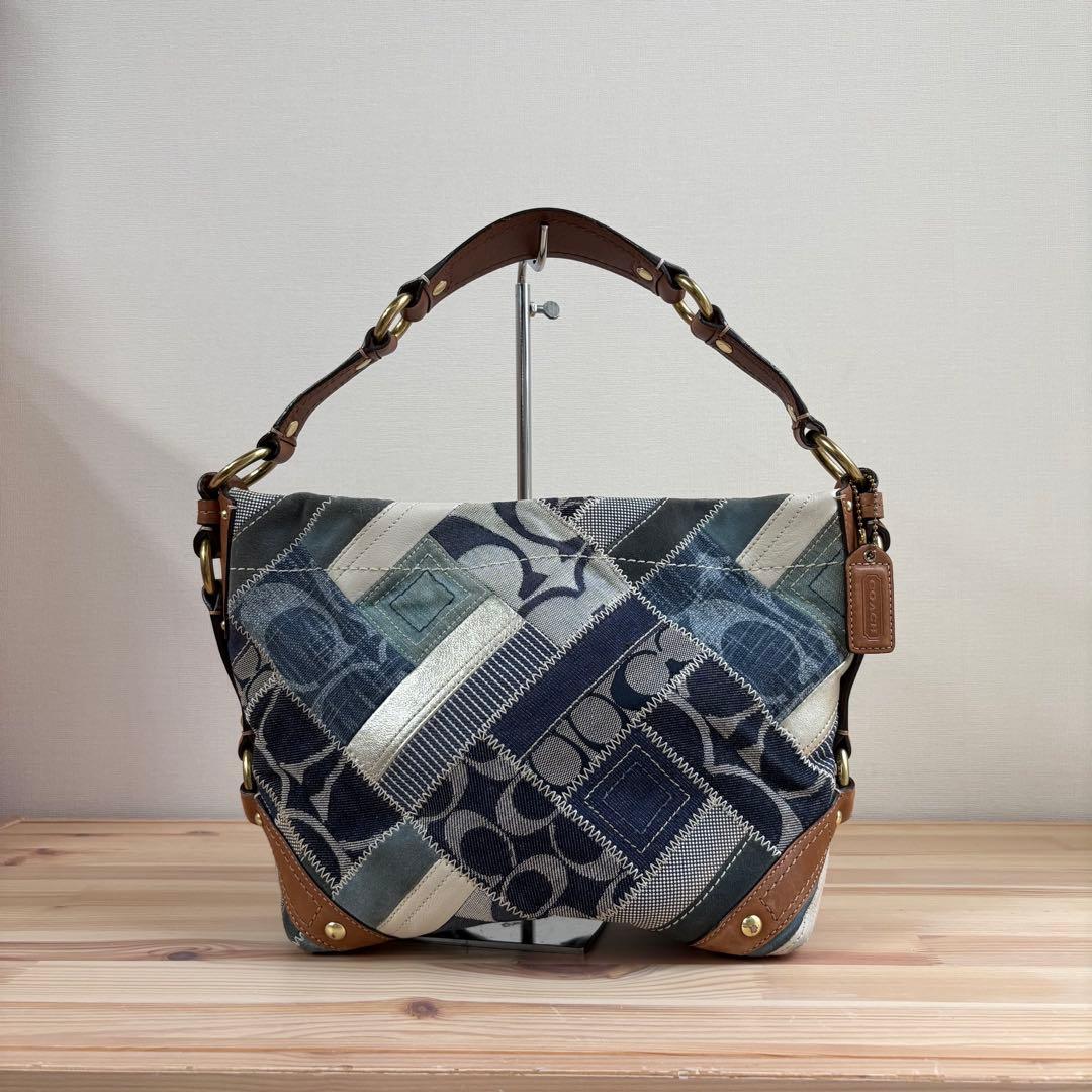 バッグ Coach Denim Patchwork Shoulder Bag