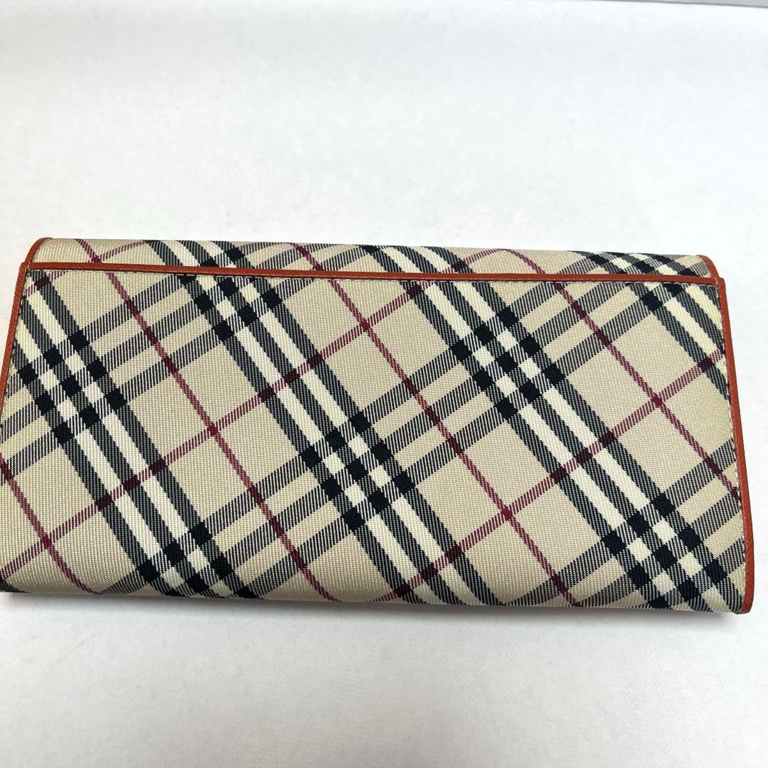 【希少色美品】バーバリー　二つ折り　がま口　チェック柄 長財布　オレンジ